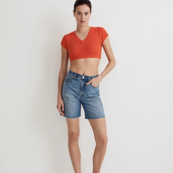 Madewell V-Neck Crop Tee Brilliant Tangerine Large - Picture 1 of 8